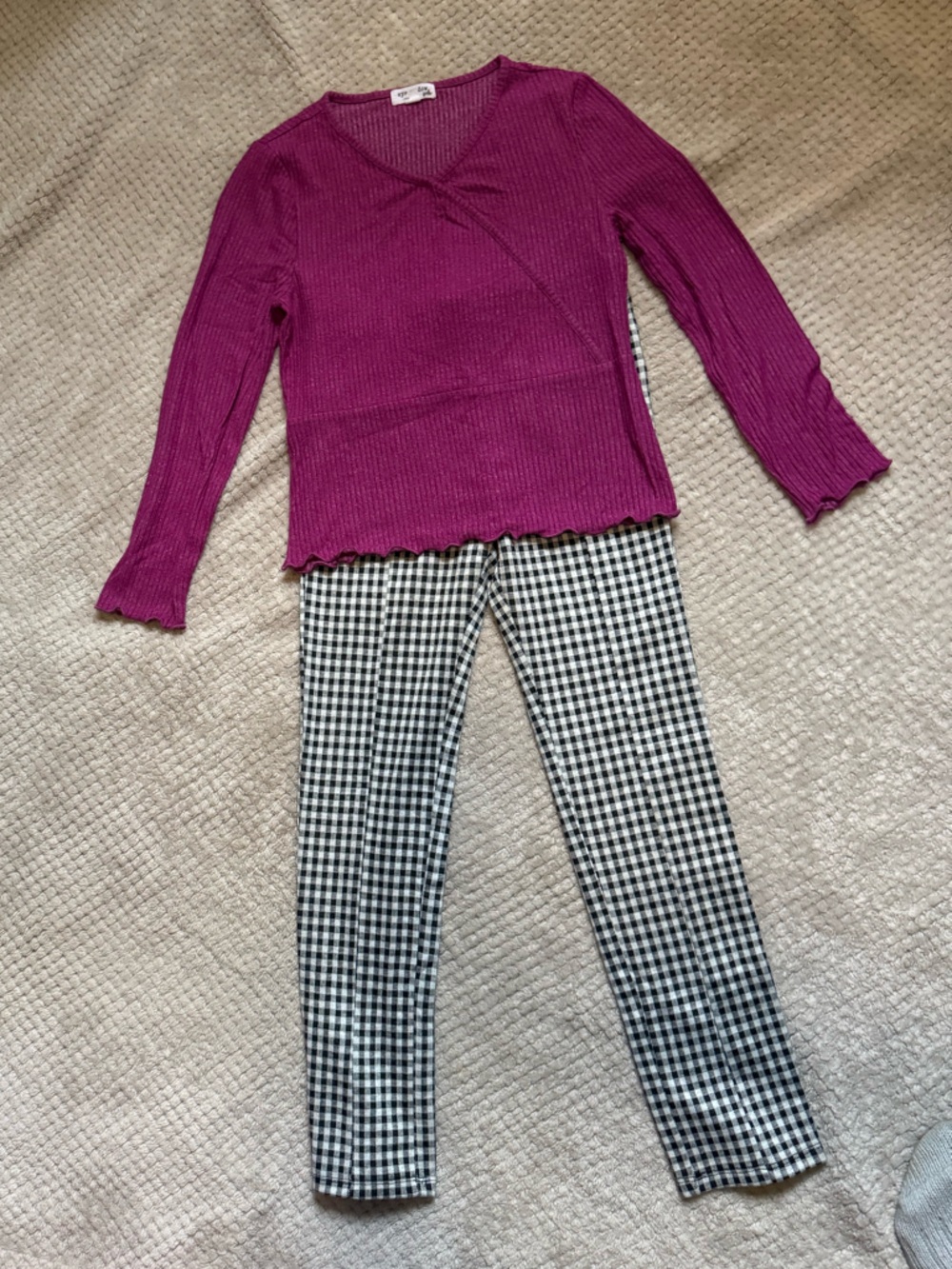 Eyeshadow Black and White Gingham Zip-Front Top and pants set